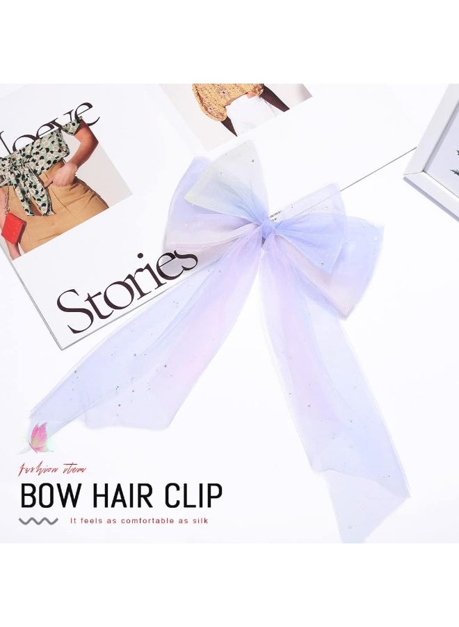 JEAIRTS Led Bow Clip Glowing Rainbow Veil Wedding Hair Piece Barrette Colorful Tulle Bow With Clips Bachelorette Party Hair Accessories For Women And Girls - Image 5